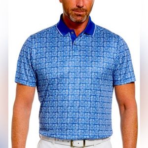 Men’s Floral Batik Print Short Sleeve Golf Polo Shirt, PGA Tour Size XL